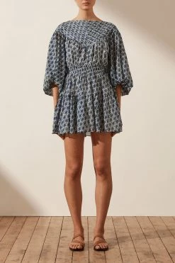 Shona Joy DANIELA PIN TUCK BALLOON SLEEVE MINI DRESS