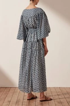 Shona Joy DANIELA PIN TUCK BALLOON SLEEVE MIDI DRESS