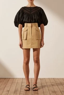 Shona Joy TOPS ADRIANA LINEN SHORT SLEEVE BLOUSE - BLACK