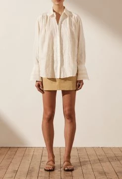 Shona Joy LUANA LINEN BUTTON UP SHIRT - IVORY