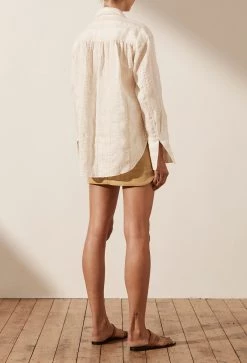 Shona Joy LUANA LINEN BUTTON UP SHIRT - IVORY