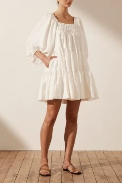 Shona Joy PAULINA LINEN SQUARE NECK TIERED MINI DRESS - IVORY DRESSES 11 Shona Joy PAULINA LINEN SQUARE NECK TIERED MINI DRESS - IVORY DRESSES