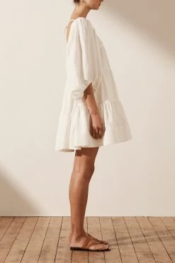 Shona Joy PAULINA LINEN SQUARE NECK TIERED MINI DRESS - IVORY DRESSES 12 Shona Joy PAULINA LINEN SQUARE NECK TIERED MINI DRESS - IVORY DRESSES