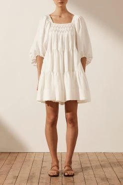 Shona Joy PAULINA LINEN SQUARE NECK TIERED MINI DRESS - IVORY DRESSES 10 Shona Joy PAULINA LINEN SQUARE NECK TIERED MINI DRESS - IVORY DRESSES