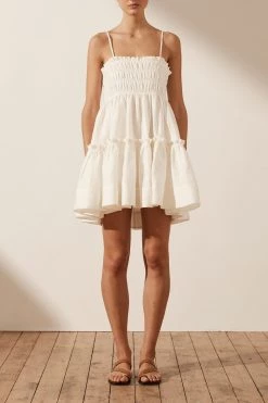 Shona Joy DRESSES BRUNA LINEN SHIRRED TIERED MINI DRESS - IVORY