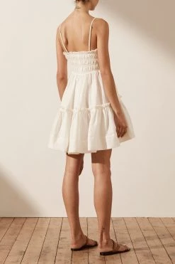 Shona Joy DRESSES BRUNA LINEN SHIRRED TIERED MINI DRESS - IVORY