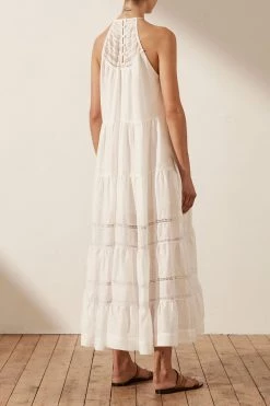 Shona Joy ADRIANA LINEN SLEEVELESS TIERED MIDI DRESS - RICE