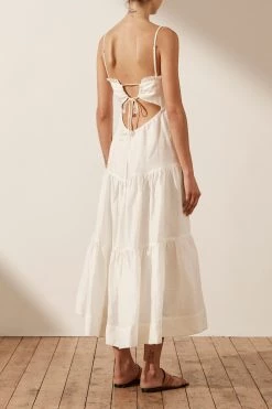 Shona Joy BRUNA LINEN OPEN BACK SHIRRED MIDI DRESS - IVORY 11 Shona Joy BRUNA LINEN OPEN BACK SHIRRED MIDI DRESS - IVORY
