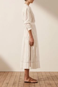 Shona Joy DRESSES ADRIANA LINEN LONG SLEEVE MIDI DRESS - RICE