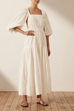 Shona Joy DRESSES PRISCILA PIN TUCK CROSS BACK MIDI DRESS - RICE