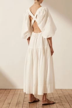 Shona Joy DRESSES PRISCILA PIN TUCK CROSS BACK MIDI DRESS - RICE
