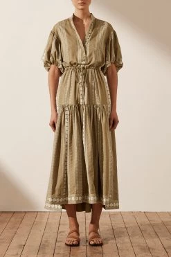 Shona Joy LIZETE SHORT SLEEVE DRAWSTRING MIDI DRESS