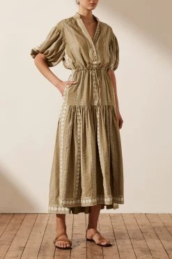 Shona Joy LIZETE SHORT SLEEVE DRAWSTRING MIDI DRESS