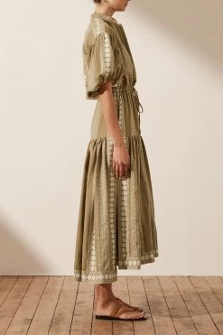 Shona Joy LIZETE SHORT SLEEVE DRAWSTRING MIDI DRESS