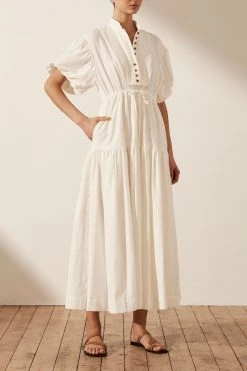 Shona Joy PRISCILA PIN TUCK SHORT SLEEVE MIDI DRESS - RICE DRESSES