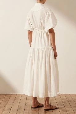 Shona Joy PRISCILA PIN TUCK SHORT SLEEVE MIDI DRESS - RICE DRESSES