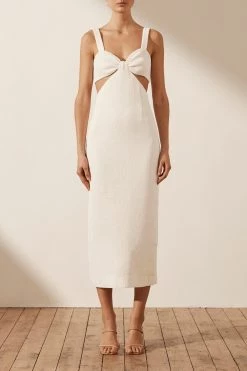 Shona Joy SIMONE GATHERED CUT OUT MIDI DRESS - IVORY