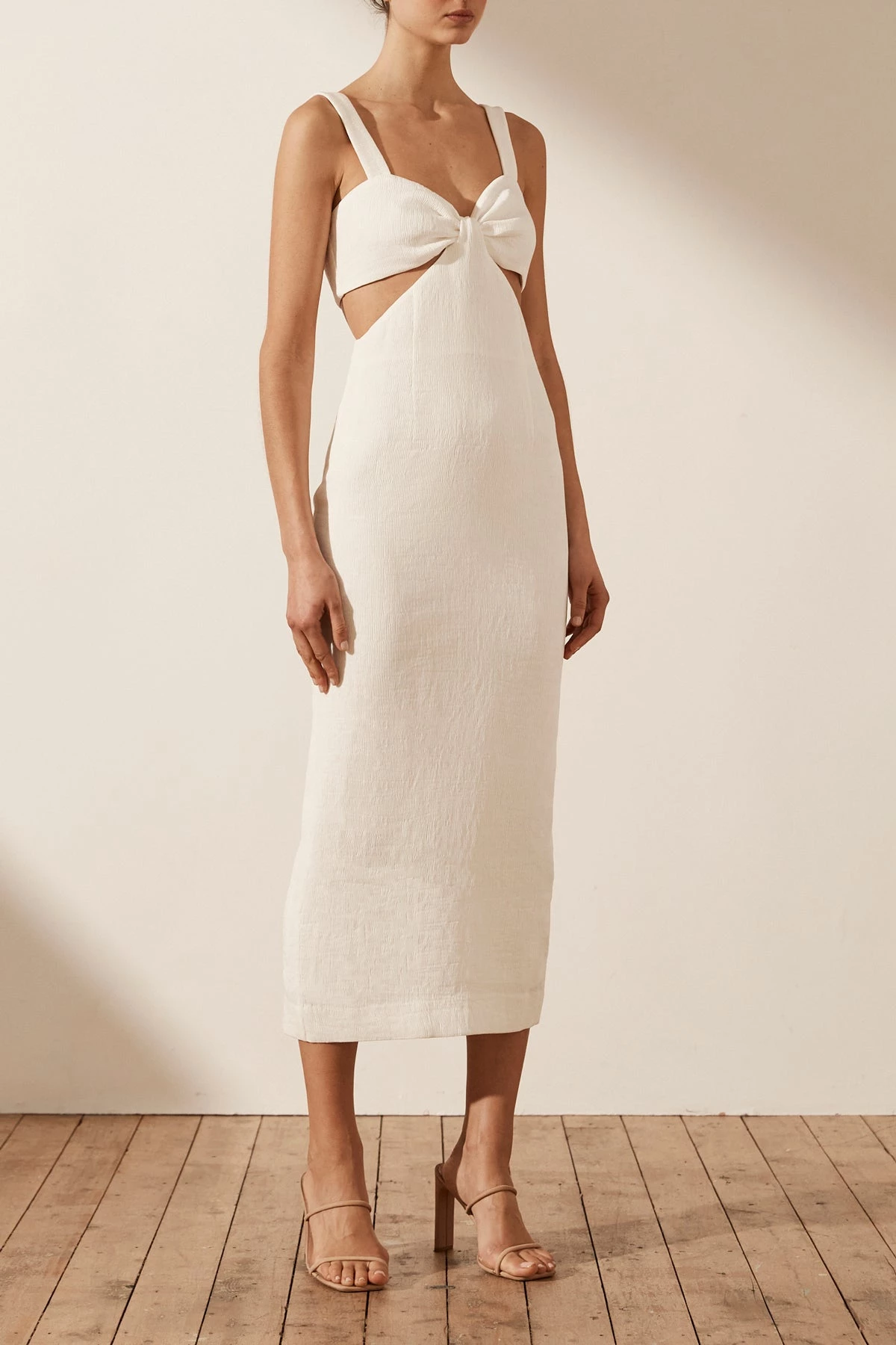 Shona Joy SIMONE GATHERED CUT OUT MIDI DRESS - IVORY 3 Shona Joy SIMONE GATHERED CUT OUT MIDI DRESS - IVORY