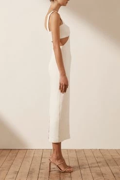 Shona Joy SIMONE GATHERED CUT OUT MIDI DRESS - IVORY 8 Shona Joy SIMONE GATHERED CUT OUT MIDI DRESS - IVORY