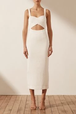 Shona Joy DRESSES SIMONE CROSS OVER MIDI DRESS - IVORY