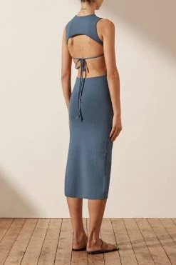 Shona Joy BASIC SLEEVELESS BACKLESS MIDI DRESS - BLUE SMOKE 8 Shona Joy BASIC SLEEVELESS BACKLESS MIDI DRESS - BLUE SMOKE