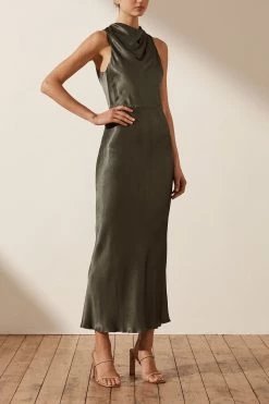 Shona Joy DRESSES LA LUNE HIGH NECK MIDI DRESS - OLIVE 9 Shona Joy DRESSES LA LUNE HIGH NECK MIDI DRESS - OLIVE