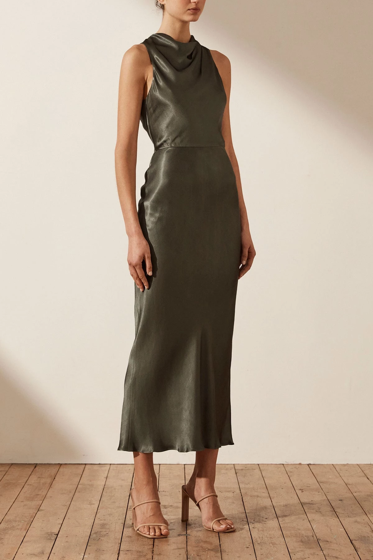 Shona Joy DRESSES LA LUNE HIGH NECK MIDI DRESS - OLIVE 3 Shona Joy DRESSES LA LUNE HIGH NECK MIDI DRESS - OLIVE
