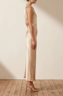 Shona Joy LA LUNE HIGH NECK MIDI DRESS - GOLD