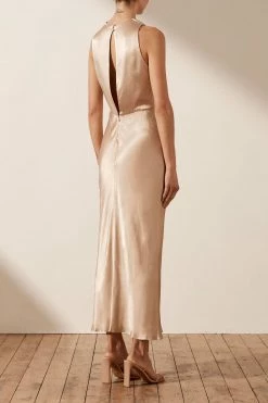 Shona Joy LA LUNE HIGH NECK MIDI DRESS - GOLD