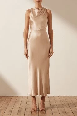 Shona Joy LA LUNE HIGH NECK MIDI DRESS - GOLD