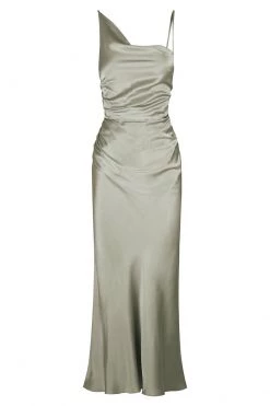 Shona Joy DRESSES LA LUNE ASYMMETRICAL BIAS COWL MIDI DRESS - SAGE