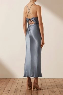 Shona Joy LA LUNE RUCHED BODICE MIDI DRESS - BLUE SMOKE 11 Shona Joy LA LUNE RUCHED BODICE MIDI DRESS - BLUE SMOKE