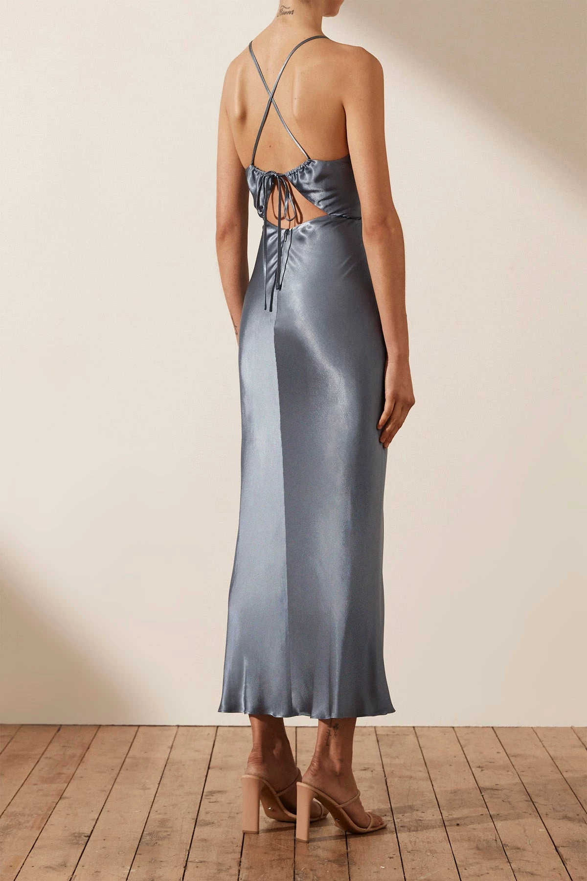 Shona Joy LA LUNE RUCHED BODICE MIDI DRESS - BLUE SMOKE 6 Shona Joy LA LUNE RUCHED BODICE MIDI DRESS - BLUE SMOKE
