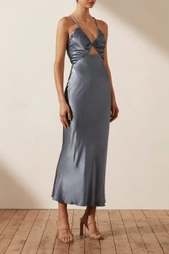 Shona Joy LA LUNE RUCHED BODICE MIDI DRESS - BLUE SMOKE 9 Shona Joy LA LUNE RUCHED BODICE MIDI DRESS - BLUE SMOKE
