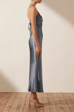 Shona Joy LA LUNE RUCHED BODICE MIDI DRESS - BLUE SMOKE 10 Shona Joy LA LUNE RUCHED BODICE MIDI DRESS - BLUE SMOKE