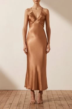 Shona Joy DRESSES LA LUNE RUCHED BODICE MIDI DRESS - COPPER