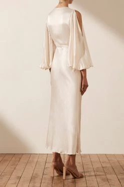 Shona Joy DRESSES LA LUNE FULL SLEEVE WRAP MIDI DRESS - CREAM 11 Shona Joy DRESSES LA LUNE FULL SLEEVE WRAP MIDI DRESS - CREAM