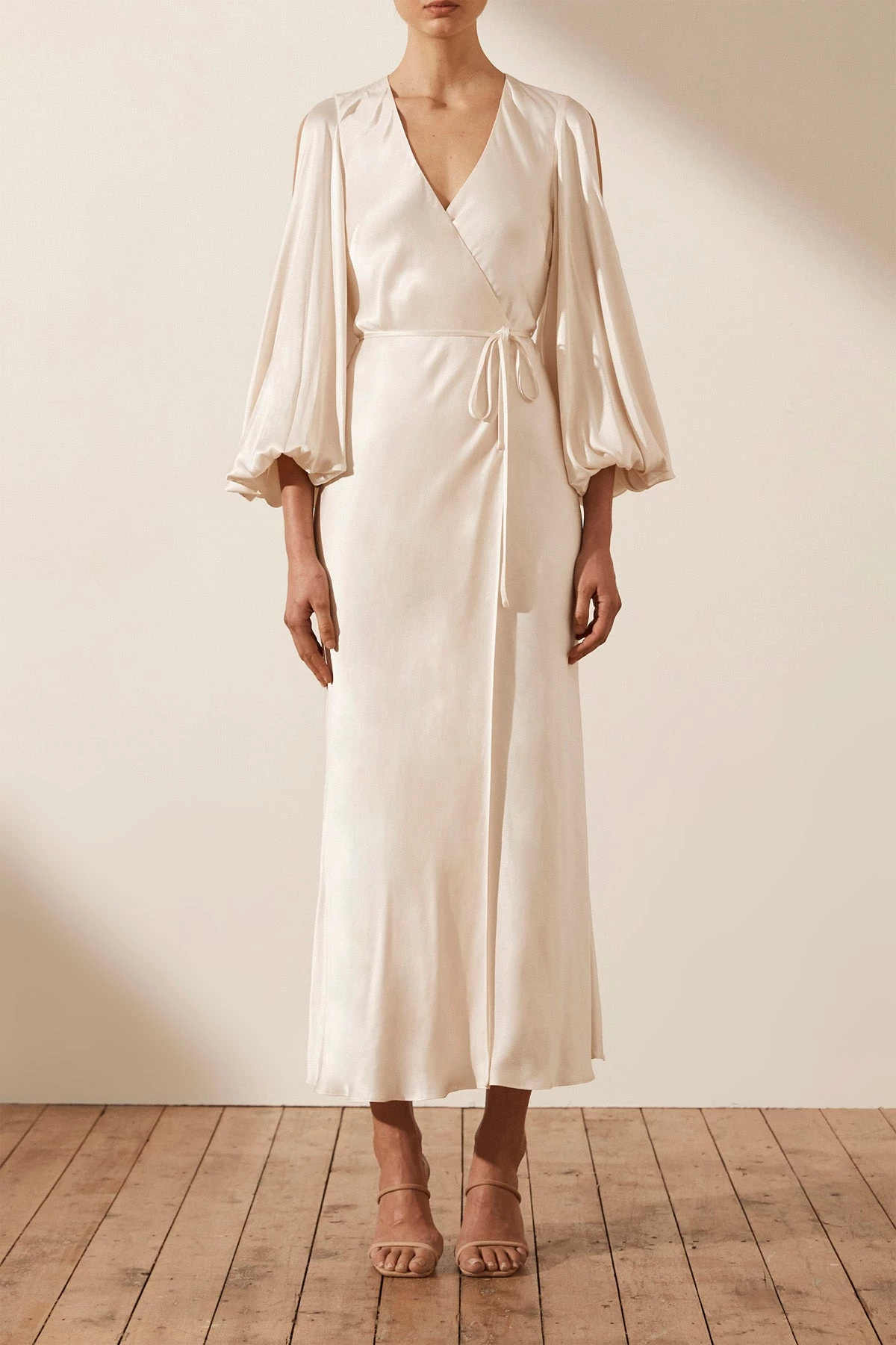 Shona Joy DRESSES LA LUNE FULL SLEEVE WRAP MIDI DRESS - CREAM 3 Shona Joy DRESSES LA LUNE FULL SLEEVE WRAP MIDI DRESS - CREAM