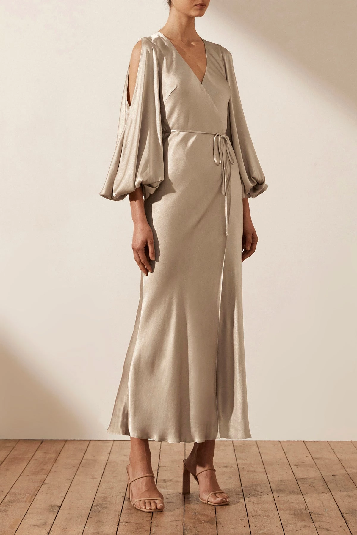 Shona Joy LA LUNE FULL SLEEVE WRAP MIDI DRESS - GOLD DRESSES 3 Shona Joy LA LUNE FULL SLEEVE WRAP MIDI DRESS - GOLD DRESSES