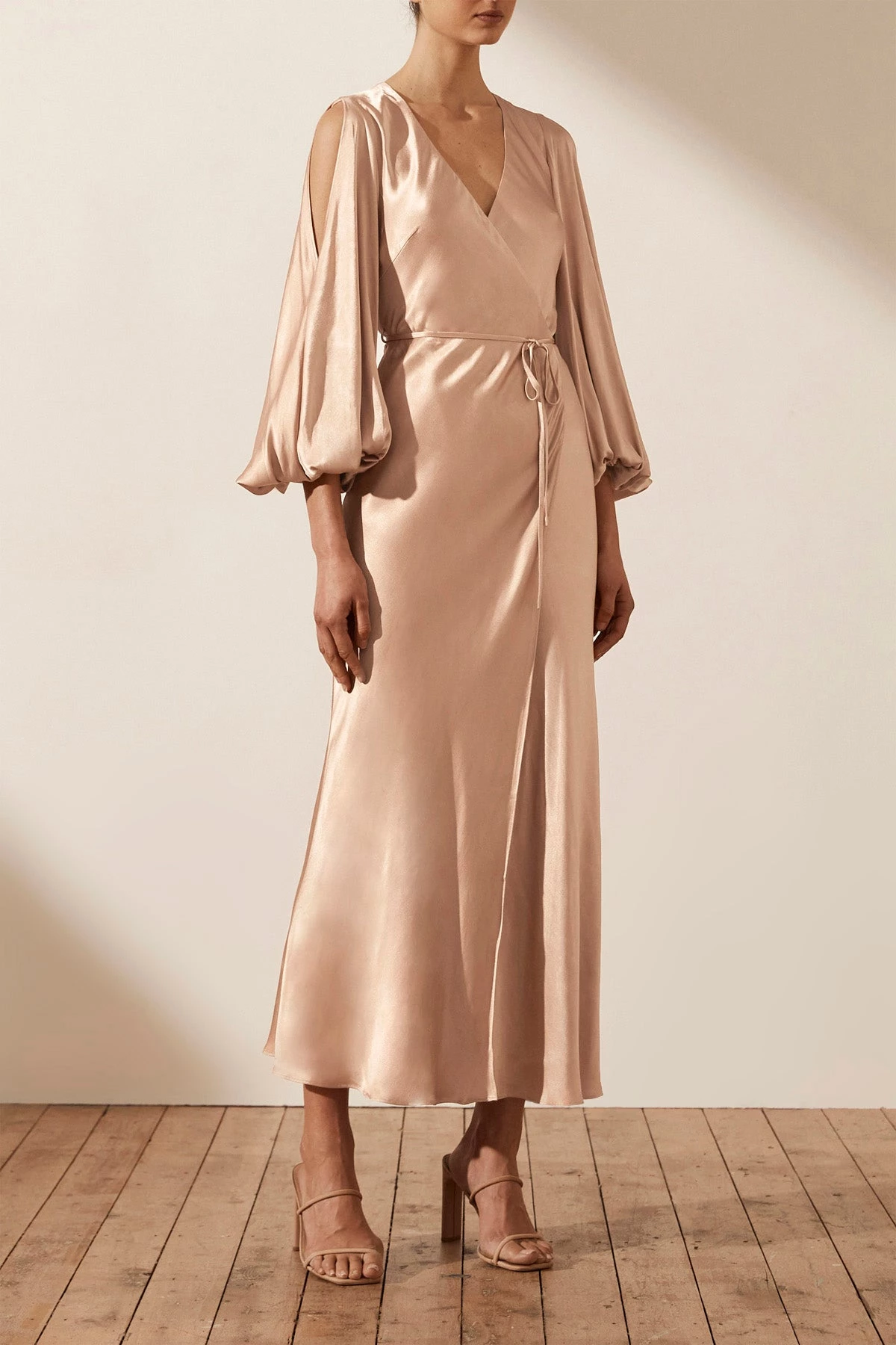 Shona Joy LA LUNE FULL SLEEVE WRAP MIDI DRESS - DESERT ROSE 3 Shona Joy LA LUNE FULL SLEEVE WRAP MIDI DRESS - DESERT ROSE