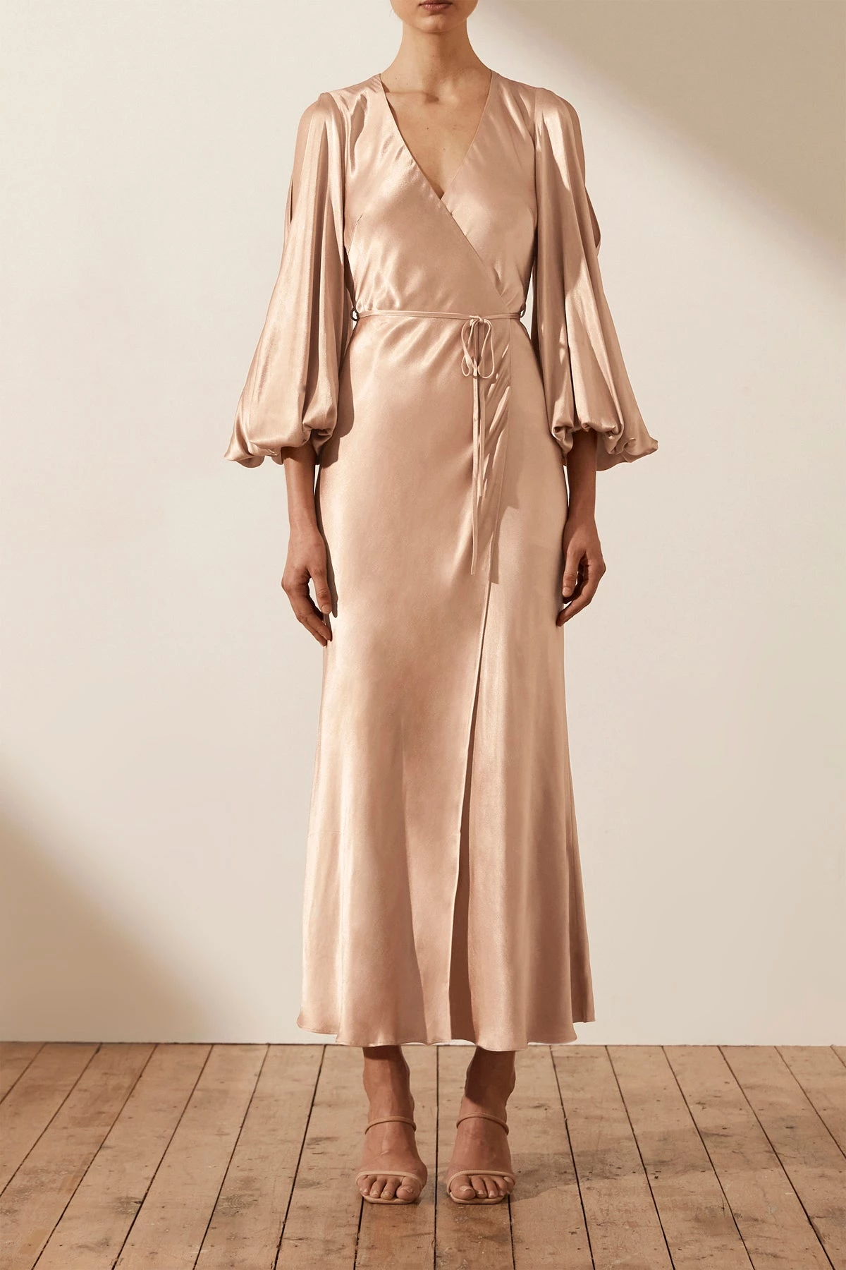 Shona Joy LA LUNE FULL SLEEVE WRAP MIDI DRESS - DESERT ROSE 2 Shona Joy LA LUNE FULL SLEEVE WRAP MIDI DRESS - DESERT ROSE