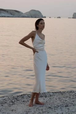 Shona Joy LA LUNE ASYMMETRICAL BIAS COWL MIDI DRESS - CREAM