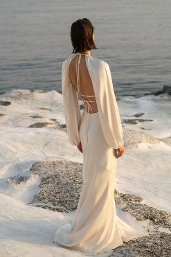 Shona Joy LA LUNE BALLOON SLEEVE OPEN BACK MAXI DRESS - CREAM