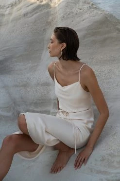 Shona Joy LA LUNE BIAS COWL MIDI DRESS - CREAM DRESSES