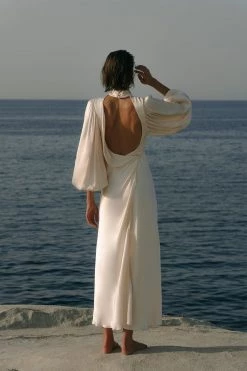 Shona Joy LA LUNE OPEN BACK WRAP MIDI DRESS - CREAM