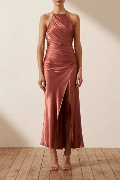 Shona Joy LA LUNE GATHERED SQUARE NECK BIAS MIDI DRESS - TERRACOTTA DRESSES 8 Shona Joy LA LUNE GATHERED SQUARE NECK BIAS MIDI DRESS - TERRACOTTA DRESSES