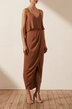 Shona Joy DRESSES LUXE COCKTAIL FRILL DRESS - MOCHA