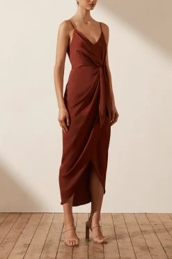 Shona Joy DRESSES LUXE TIE FRONT COCKTAIL DRESS - SANGRIA
