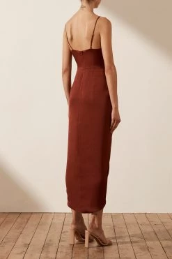 Shona Joy DRESSES LUXE TIE FRONT COCKTAIL DRESS - SANGRIA