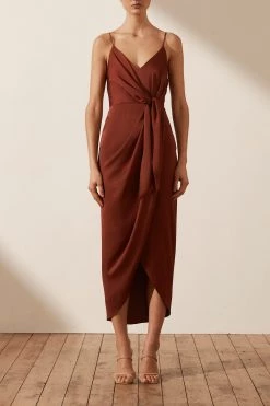 Shona Joy DRESSES LUXE TIE FRONT COCKTAIL DRESS - SANGRIA